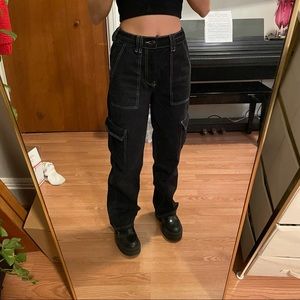 White Stitched Black Cargo Pants